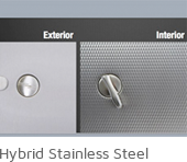 side by side image of interior brushed and exterior embossed stainless steel